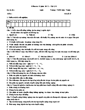 Bộ đề kiểm tra 15 phút học kỳ II môn Vật lý Lớp 8 - Trường THCS Nghi Thuận